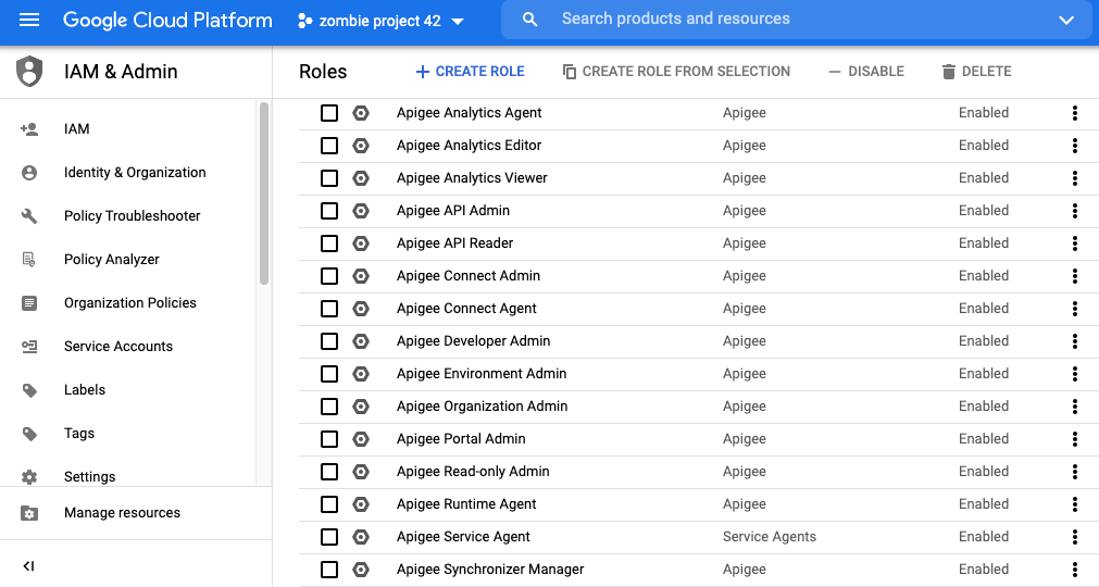 Vue des autorisations IAM dans Cloud Console