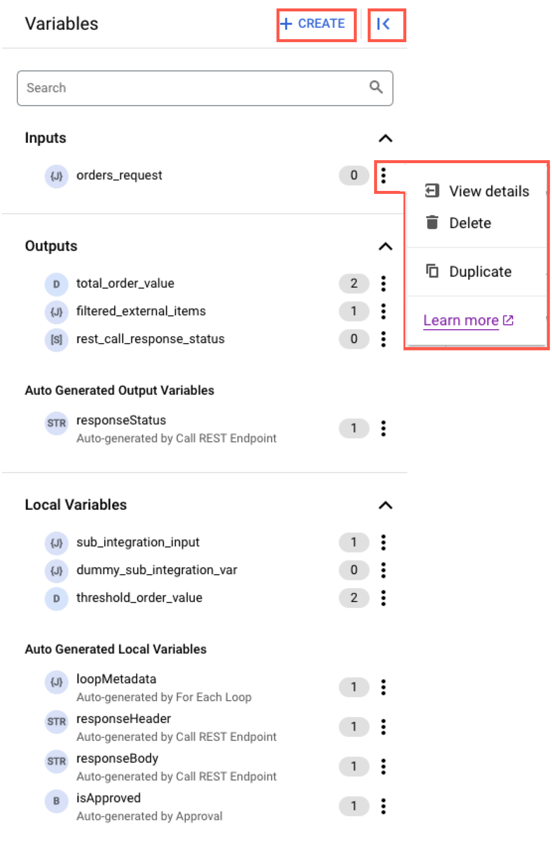 Variables del diseñador de integraciones