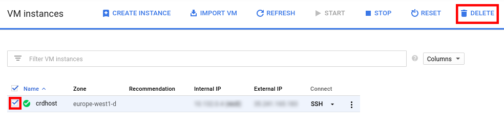 Supprimer l'instance de VM.