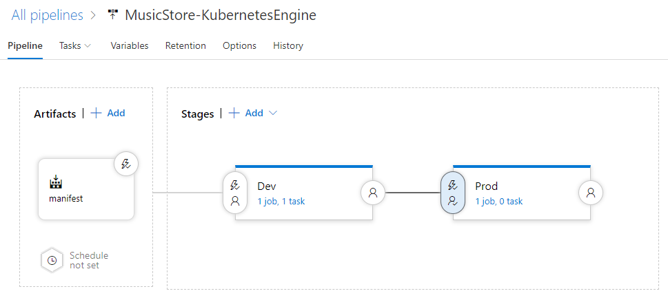 Screenshot della pipeline aggiornata in Pipelines di Azure