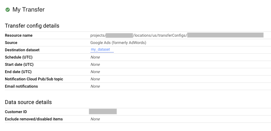 Configuration de transfert dans la console