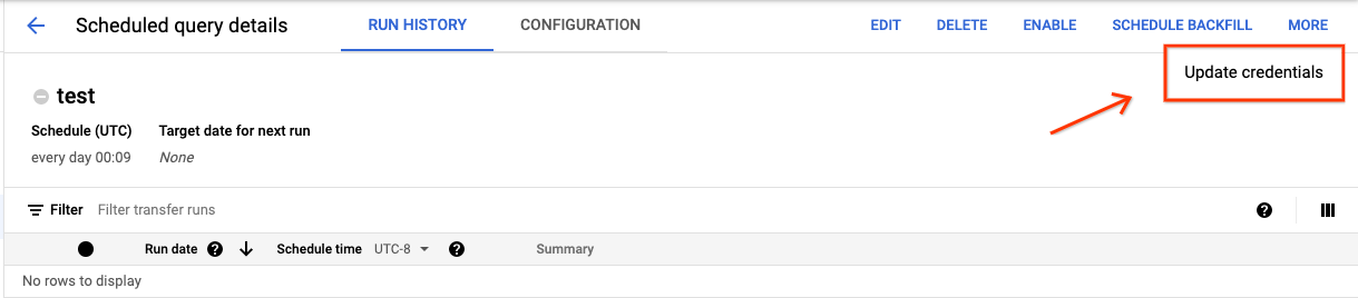 Perbarui kredensial kueri terjadwal.