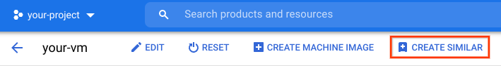 Imagem do botão "Criar semelhante" no Console do Cloud.