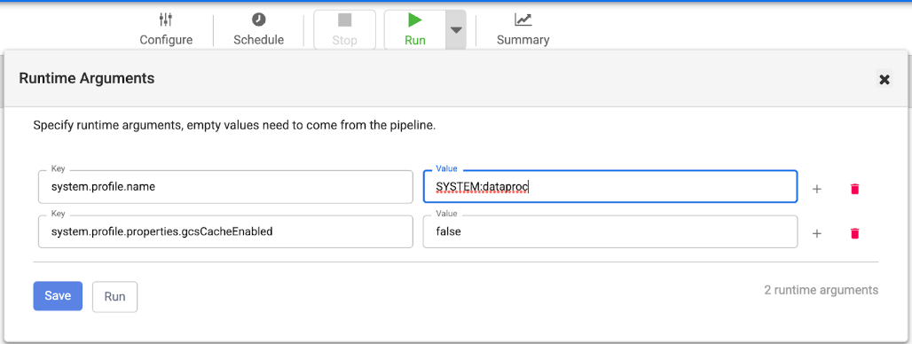 Finestra di dialogo di runtime