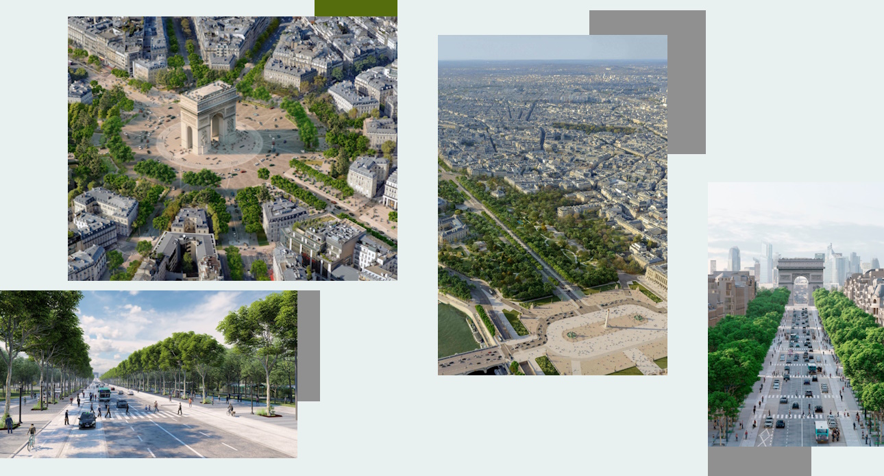 Différentes vues de synthèse des Champs-Elysées dans le cadre du projet Vision 2030 du comité Champs-Elysées