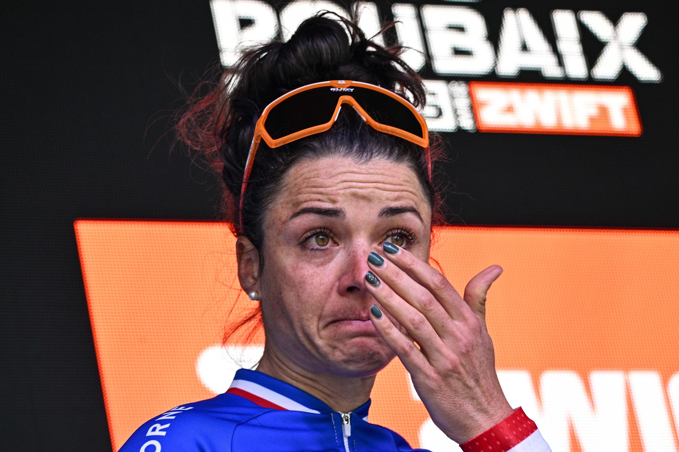 Audrey Cordon Ragot (ici en avril lors de Paris -Roubaix Femme) a longtemps été Maillot jaune virtuel sur cette quatrième étape. Belga/Icon Sport