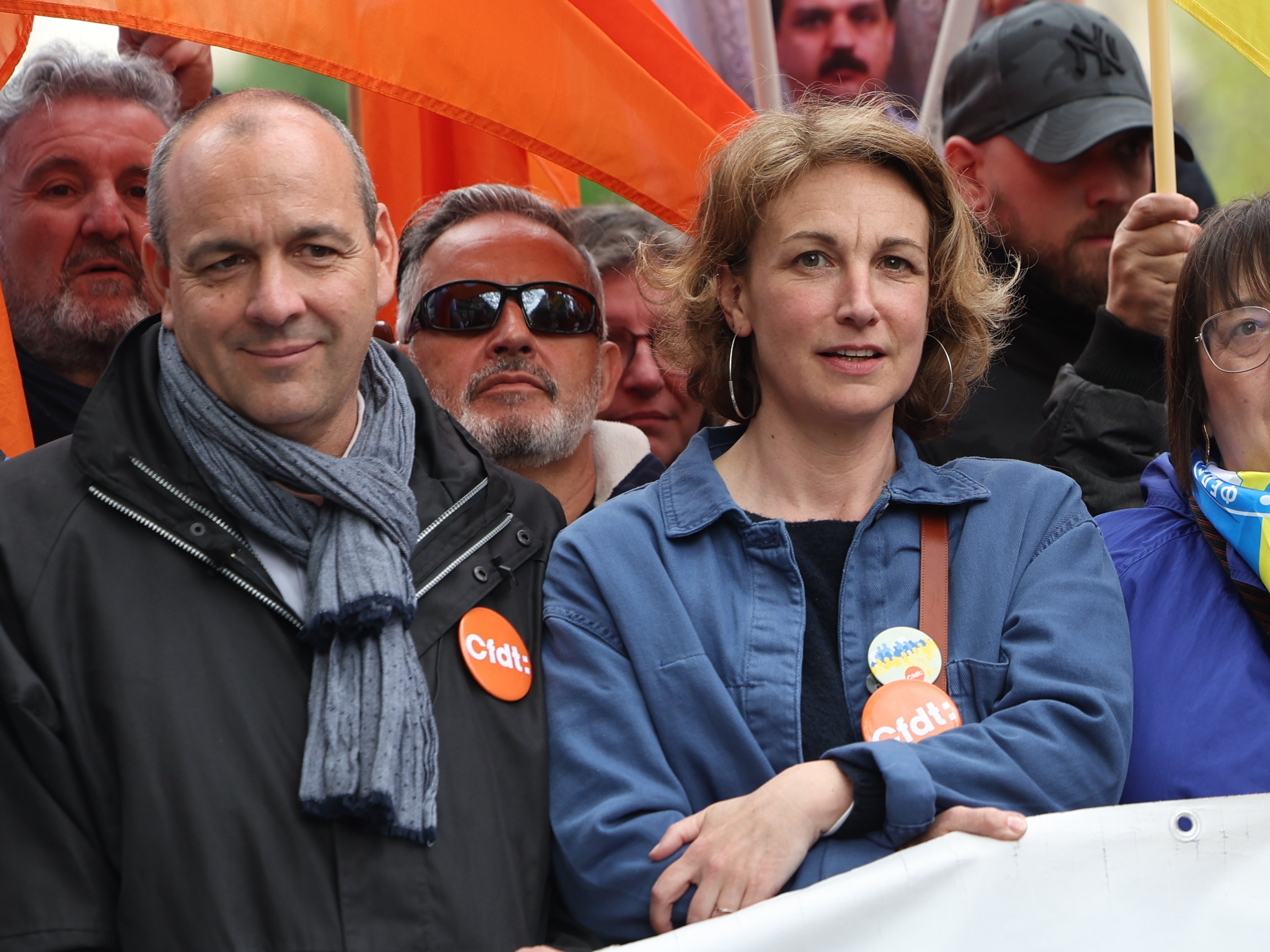 Marylise Léon, secrétaire générale de la CFDT, lors de la manifestation du 1er mai 2023 avec son prédécesseur Laurent Berger. LP/Arnaud Journois