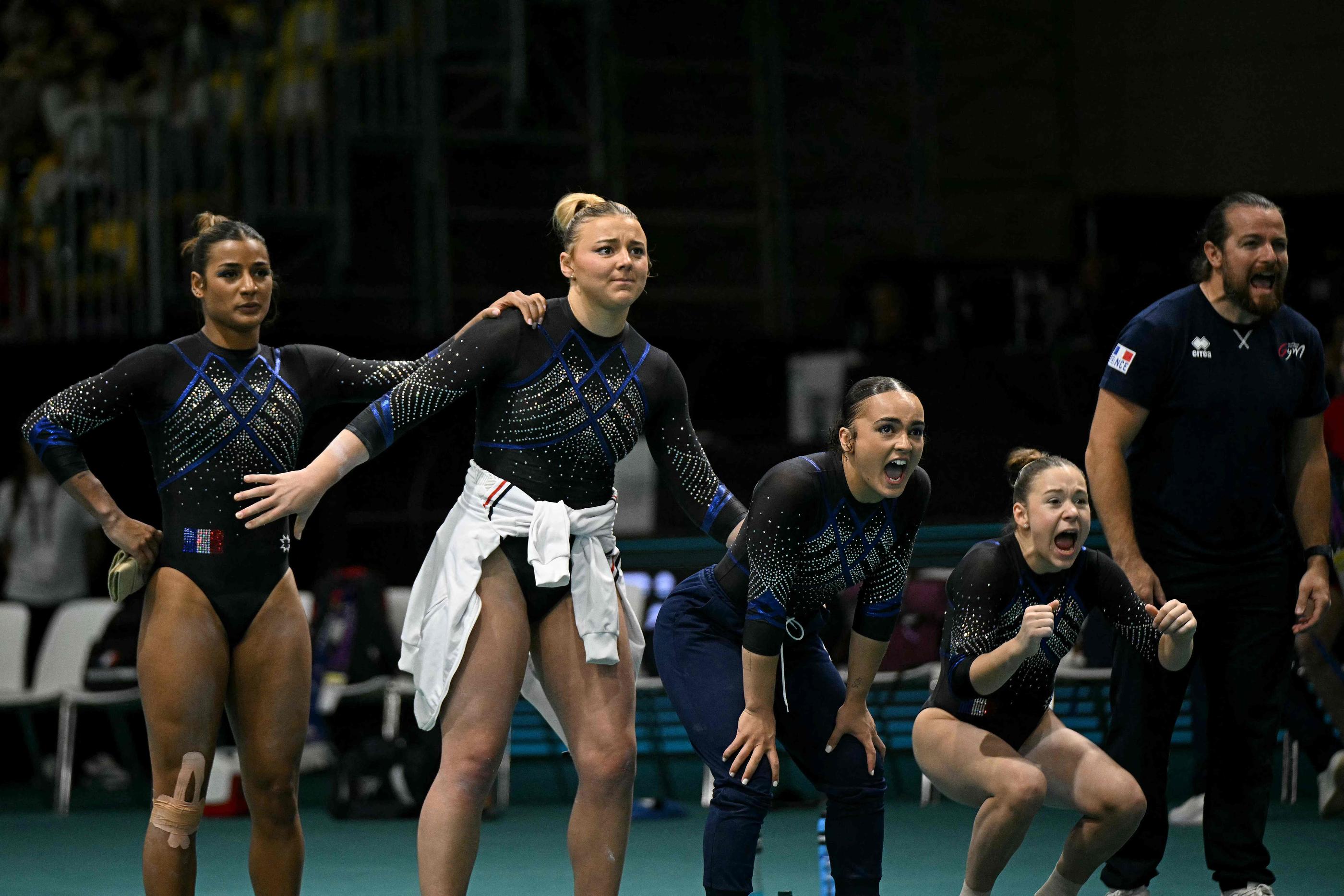 La gymnaste Marine Boyer et ses coéquipières ont remporté la médaille de bronze par équipe aux Championnats d’Europe ce dimanche 5 mai en Italie, huit mois après le bronze mondial et à moins de trois mois des Jeux olympiques. AFP/ Gabriel Bouys