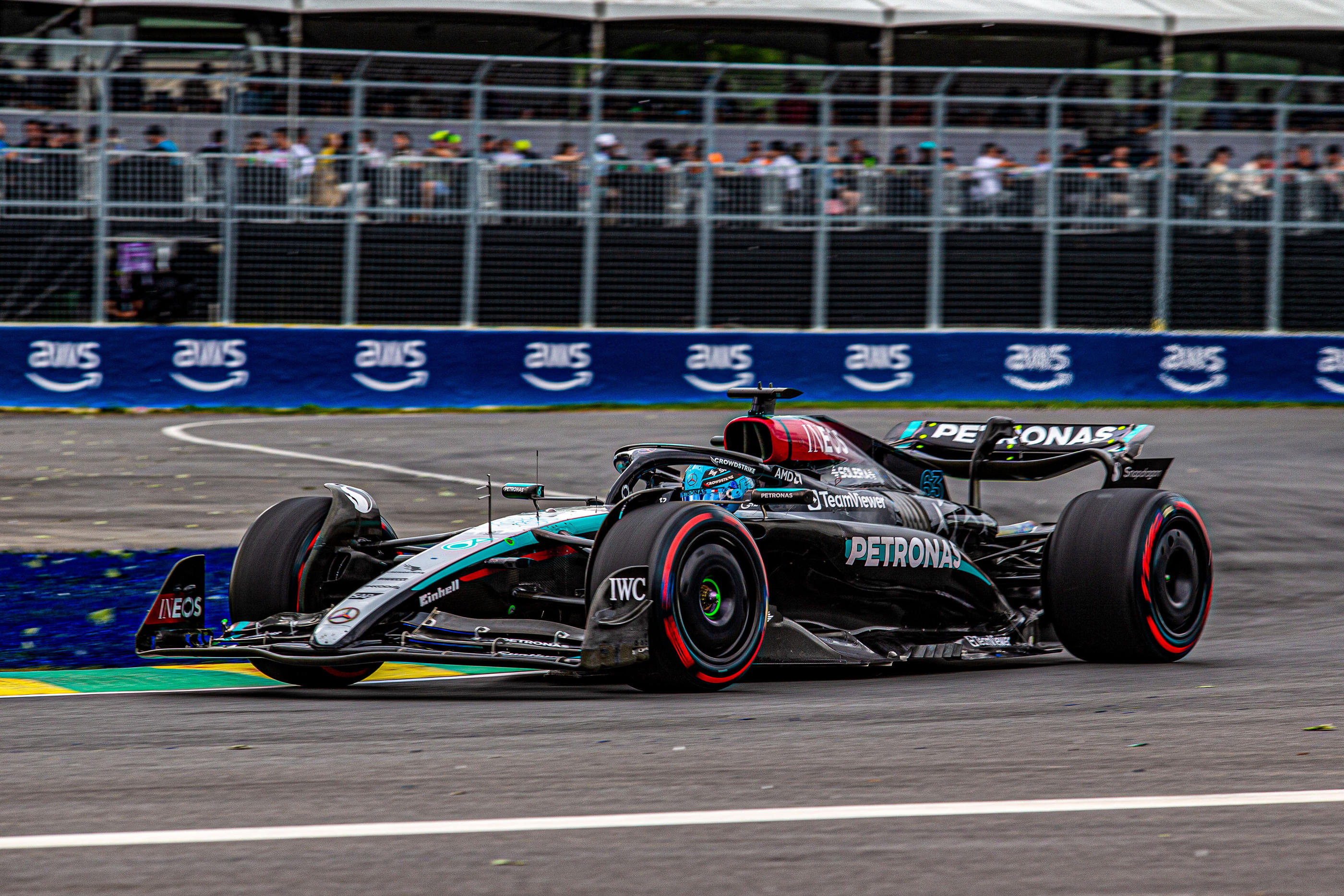 George Russell a décroché la pole position avec sa Mercedes pour  la course de ce dimanche à Montréal. LiveMedia/Icon Sport