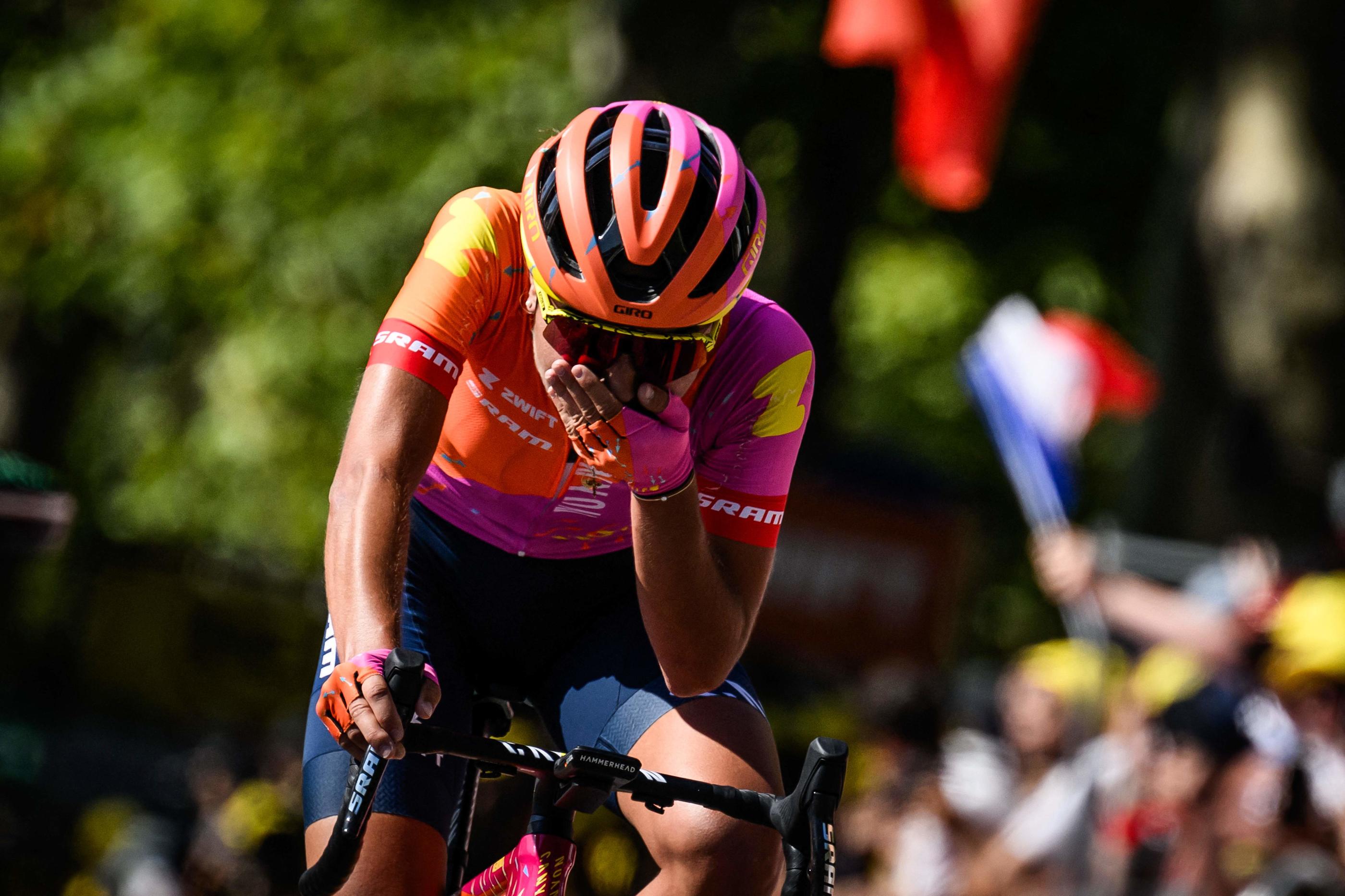 A 23 ans, l'Allemande Ricarda Bauernfeind (Canyon-SRAM) a créé la surprise en s'imposant dans la 5e étape en solitaire à Albi, au terme de 35 kilomètres d'échappée. AFP/Jeff Pachoud