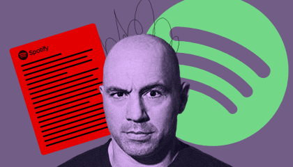 Joe Rogan and Spotify's logo