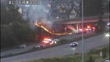 Motorcyclist crashes on I-5 in Lynnwood, sparking roadside fire