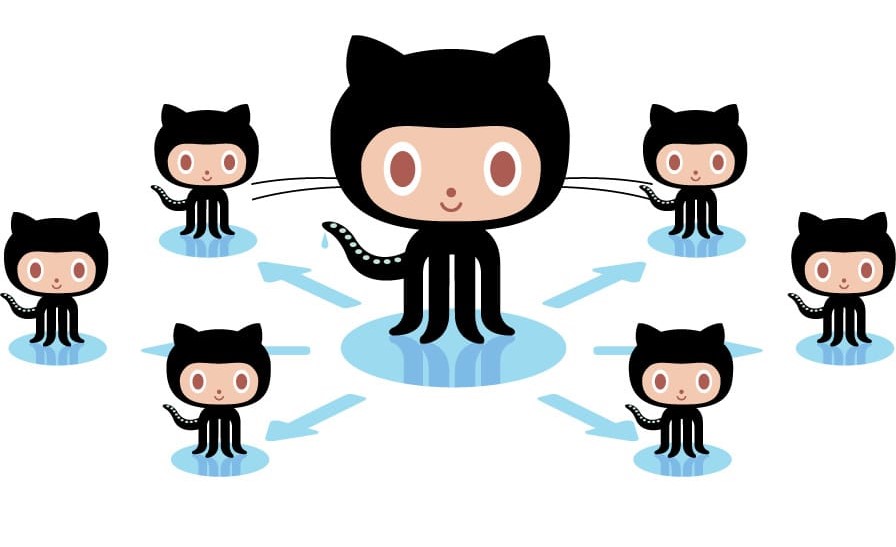 GitHub octocat socializing with six other octocat’s.