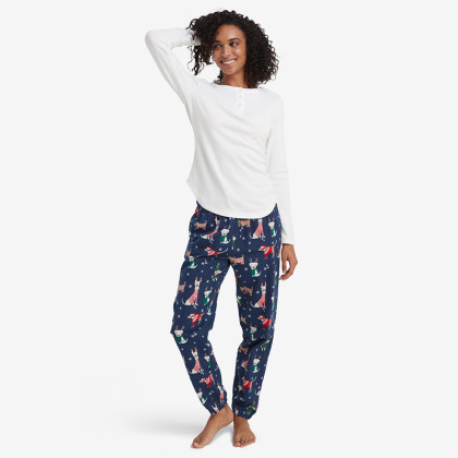 Family Flannel Women's Henley Pajama Set - Holiday Dogs, L