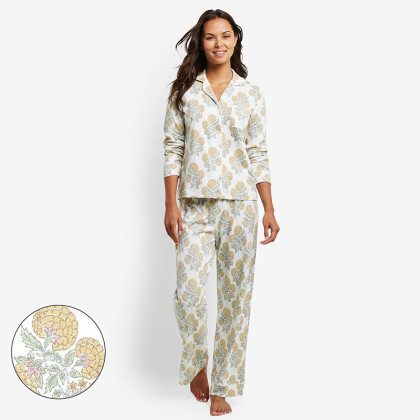 Printed Pima Cotton Button-Down Pajama Set