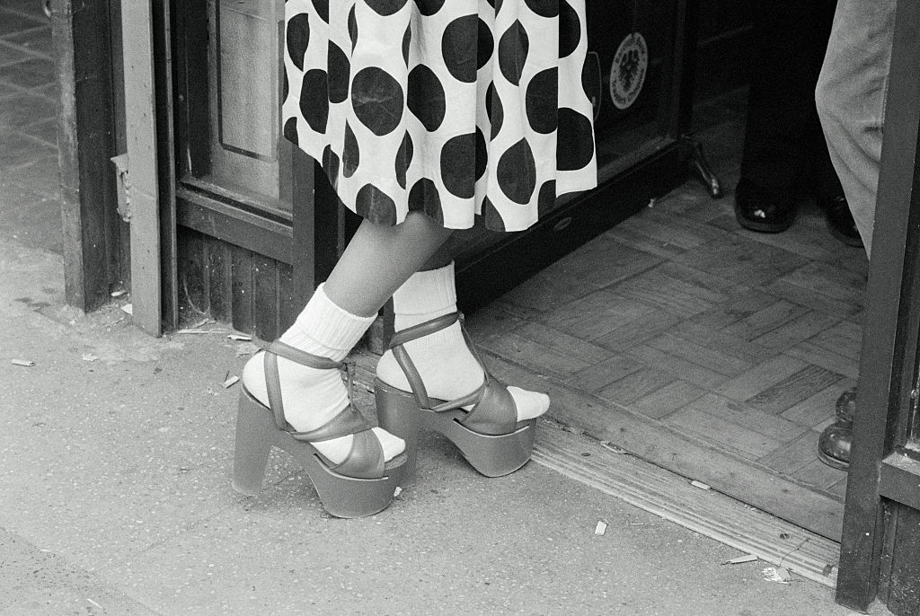 Central Park New York City High heel and high platform shoes. Good candids of young women and closeups of shoes.