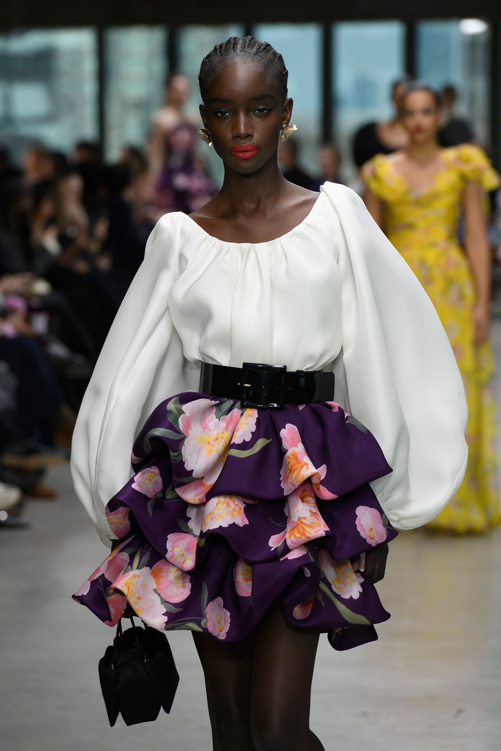 NEW YORK NEW YORK  FEBRUARY 12 Maty Fall walks the runway at the Carolina Herrera fashion show during New York Fashion...