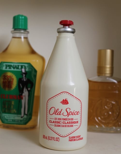 Vintage Old Spice classic cologne white bottle.