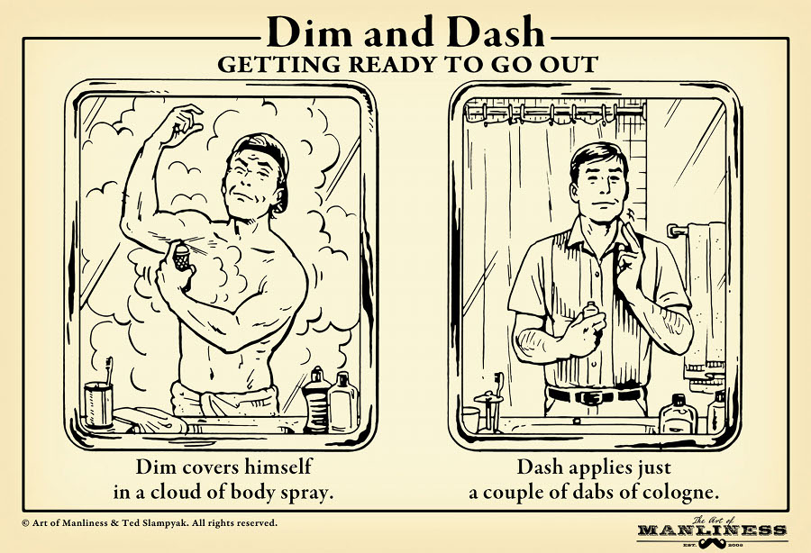 Vintage Dim and Dash getting ready to go out illustration.