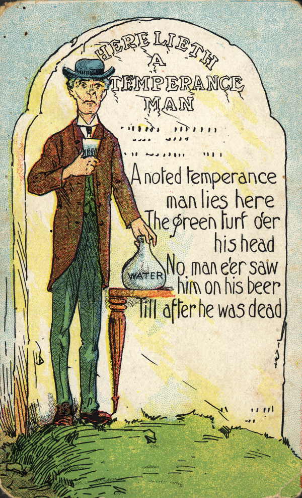 Vintage temperance cartoon glass of water in glass.