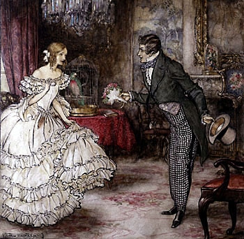 An illustration of a man and woman in formal attire, perfect for Valentine's Day.