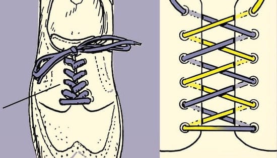 Different lacing techniques for dress shoes illustrated side by side.