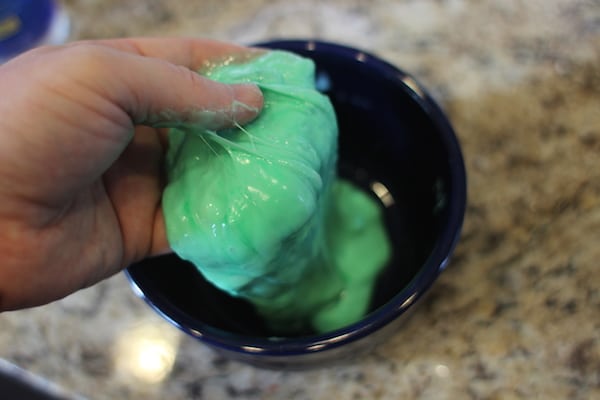 Homemade diy green slime for kids.