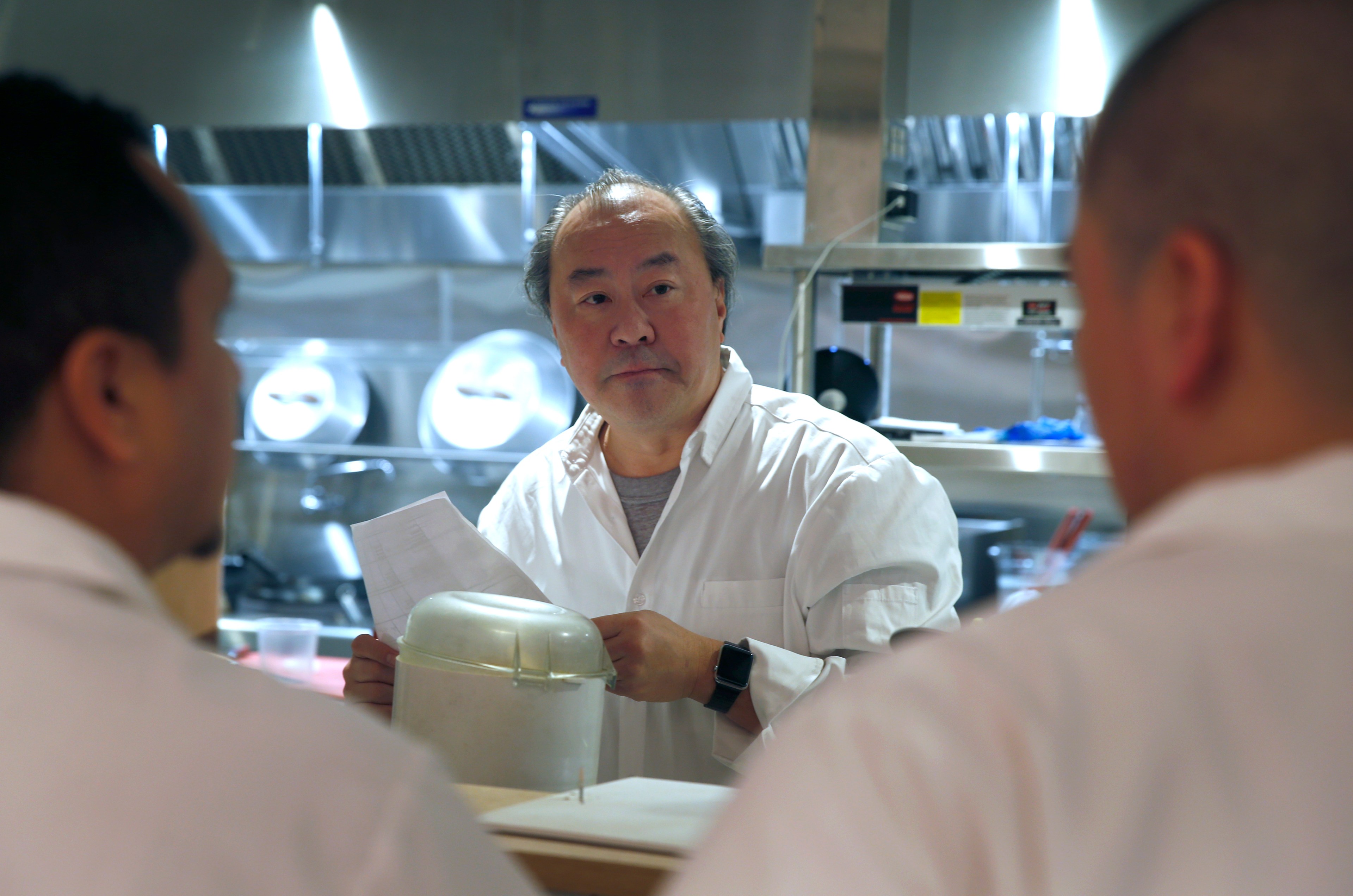 Executive chef George Chen meets with his kitchen staff as the grand opening of China Live nears in San Francisco, Calif. on Monday, Feb. 20, 2017. Chen's ambitious project on Broadway Street includes a tea cafe, restaurants and retail space all under one roof.