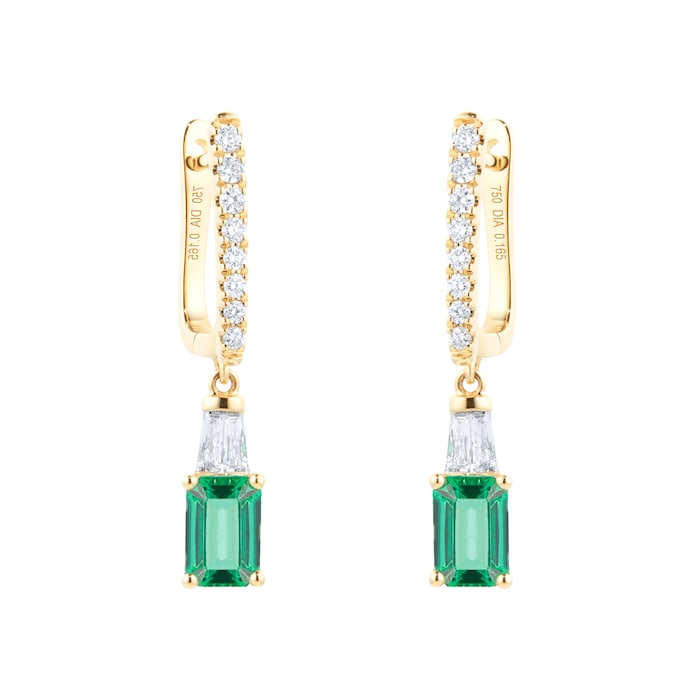 Goldsmiths 18ct Yellow Gold 0.33ct Diamond & Emerald Earrings