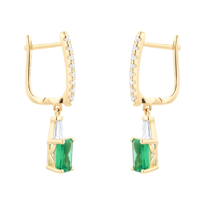 Goldsmiths 18ct Yellow Gold 0.33ct Diamond & Emerald Earrings