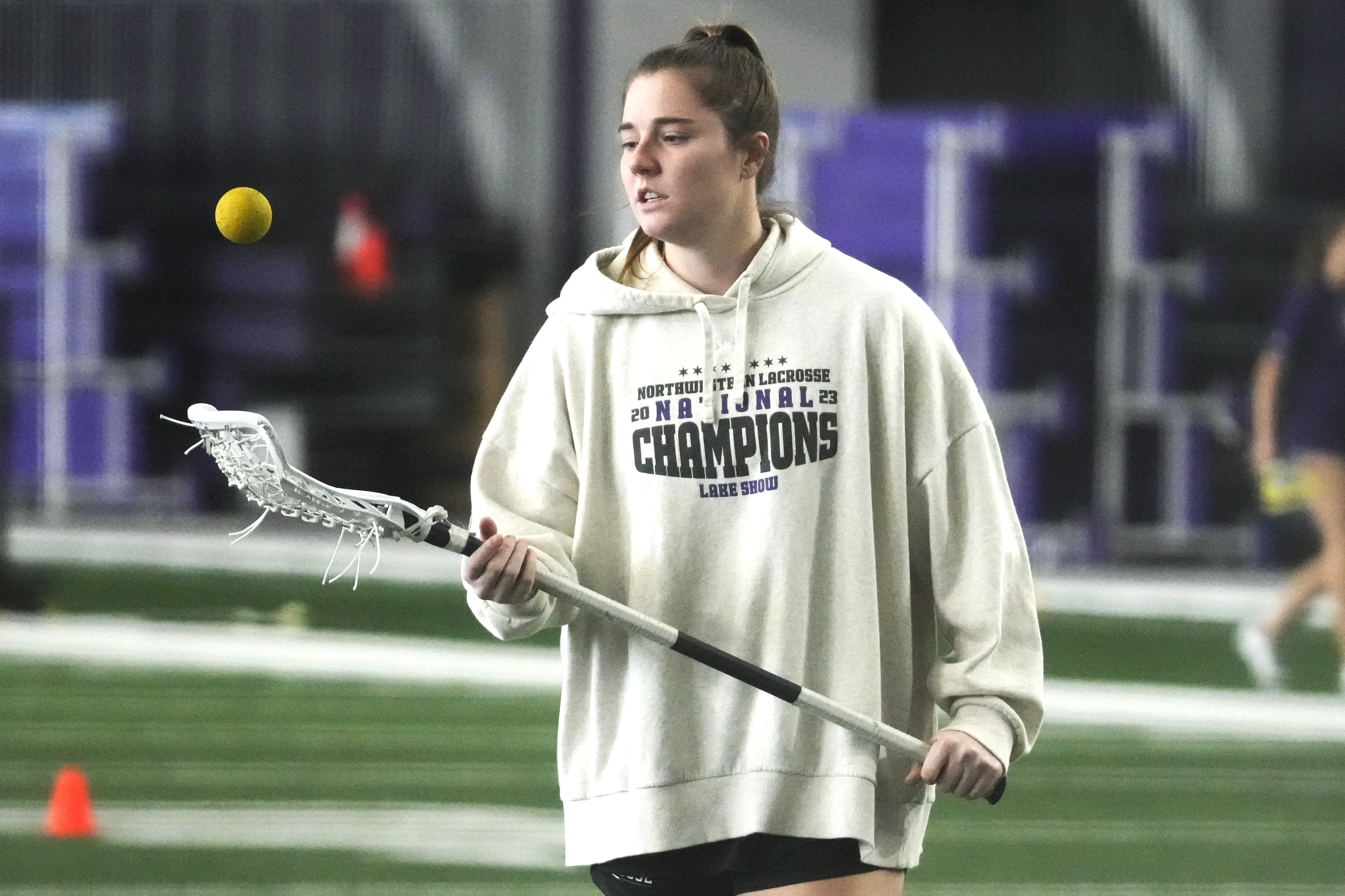 Northwestern's Izzy Scane warms up for practice in Evanston in February. 