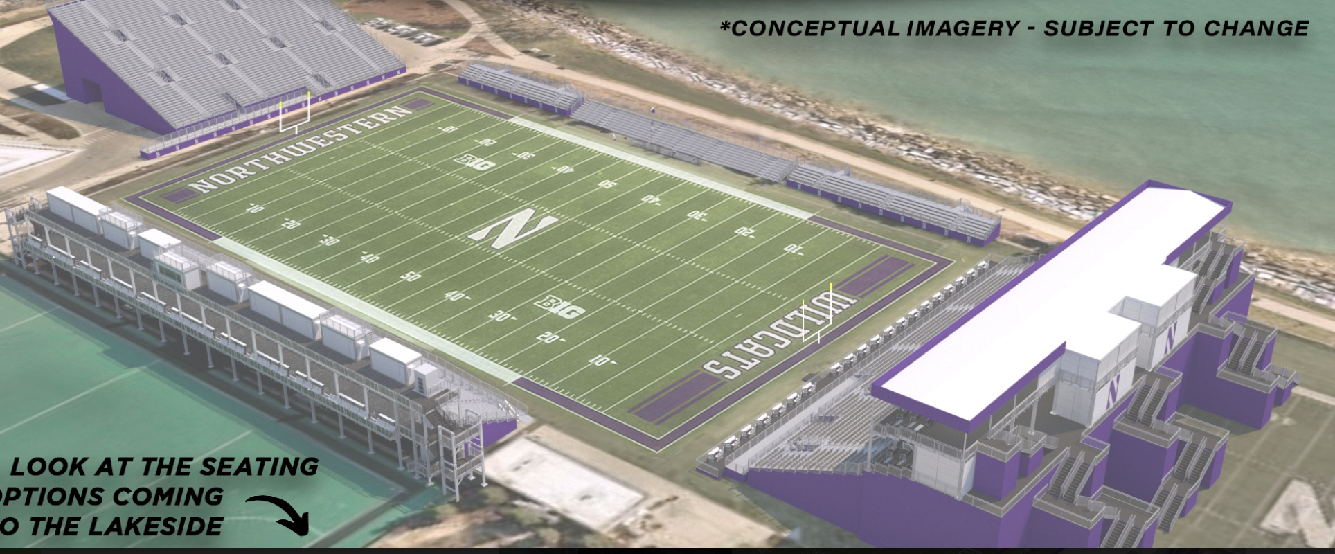 Northwestern released concept art of its temporary stadium in a letter to season ticket holders.