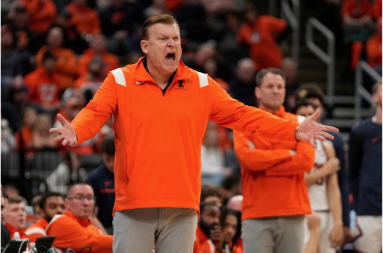 Illinois coach Brad Underwood yells from the sidelines during a game against Missouri in St. Louis.