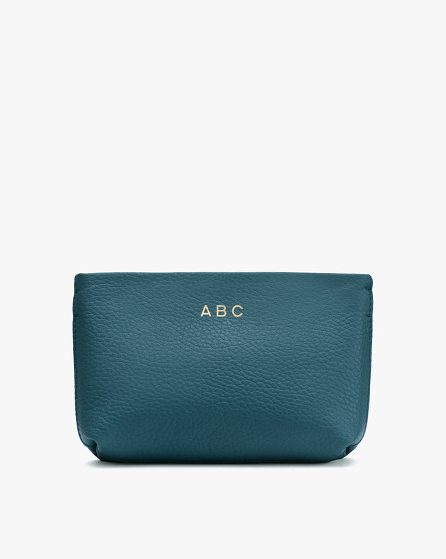 Small leather pouch with initials ABC on one side