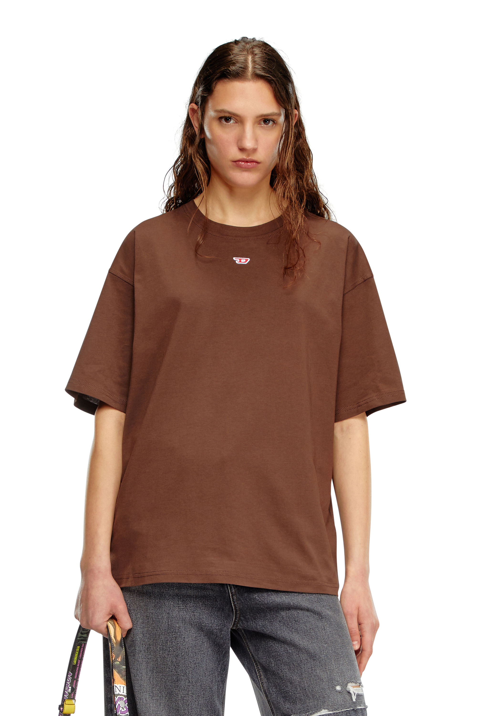 Diesel - T-BOXT-D, Unisex's T-shirt with embroidered D patch in Brown - 4