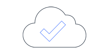 Gray cloud outline with a blue checkmark outline inside the cloud. 