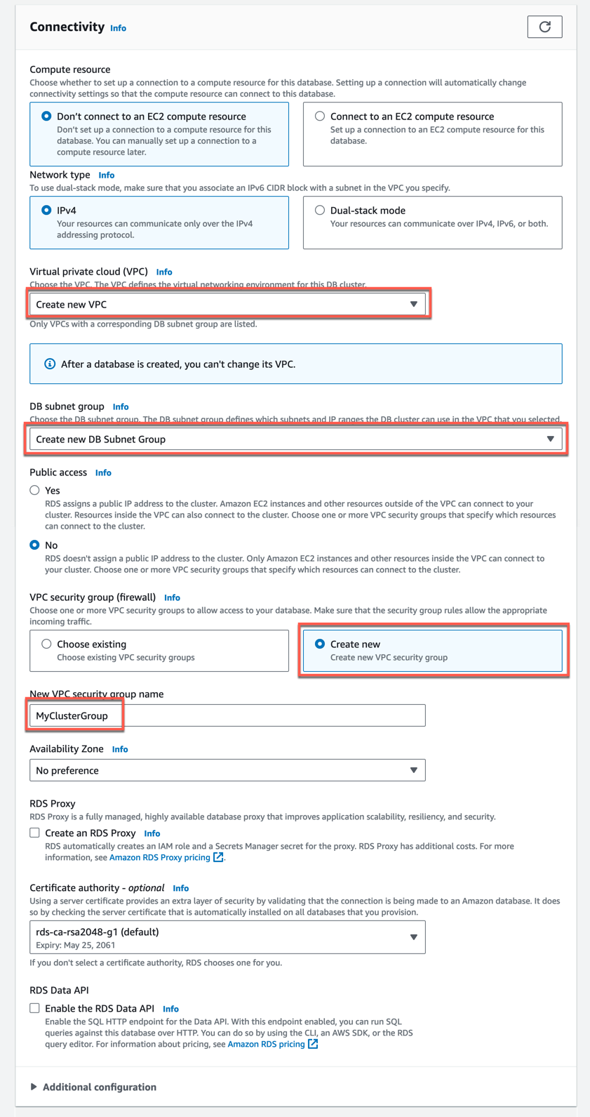 Select RDS to open the service console