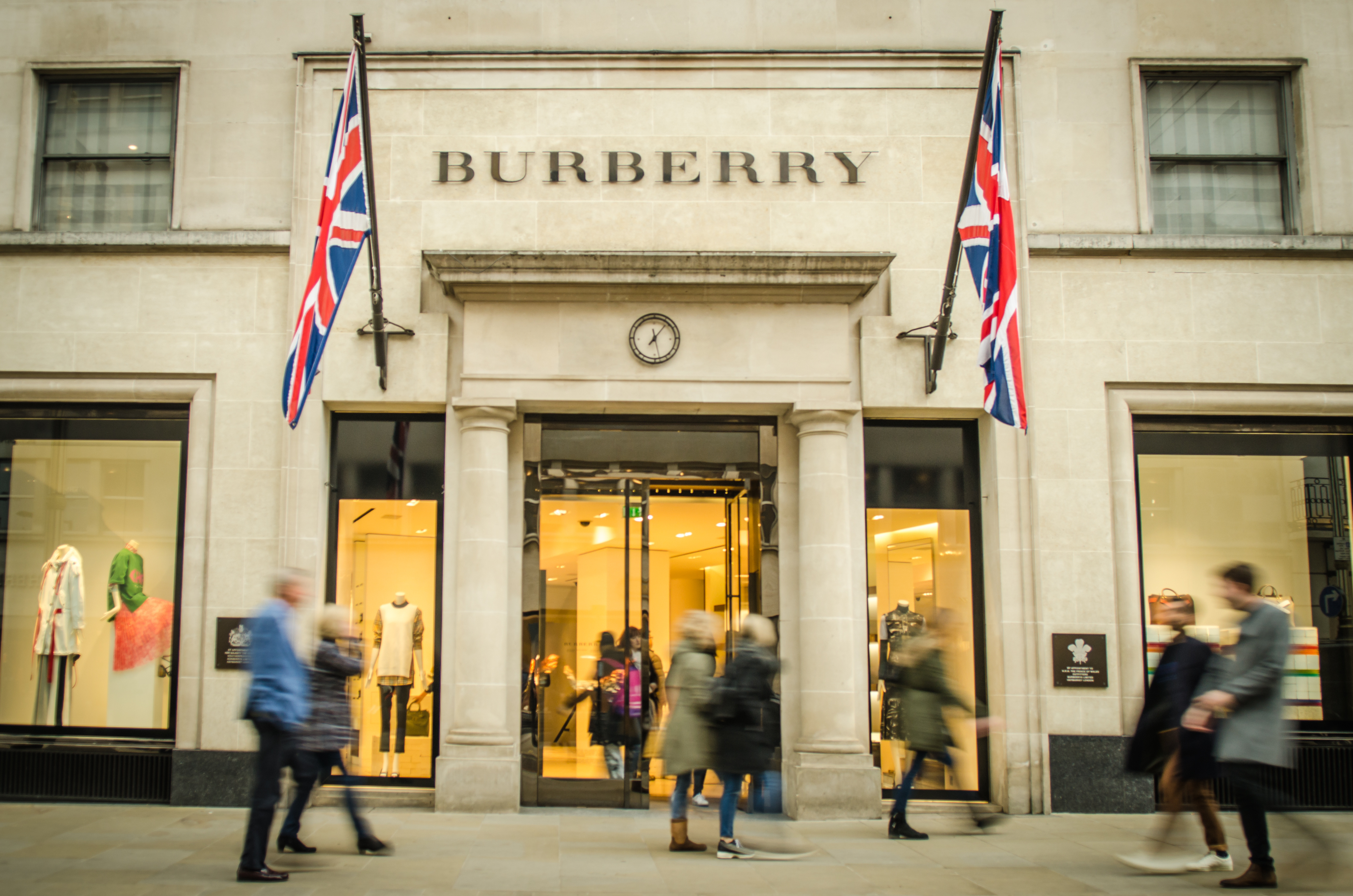 LONDON- March, 2018: Exterior of the Burberry Store on Bond Street- a high end British fashion label