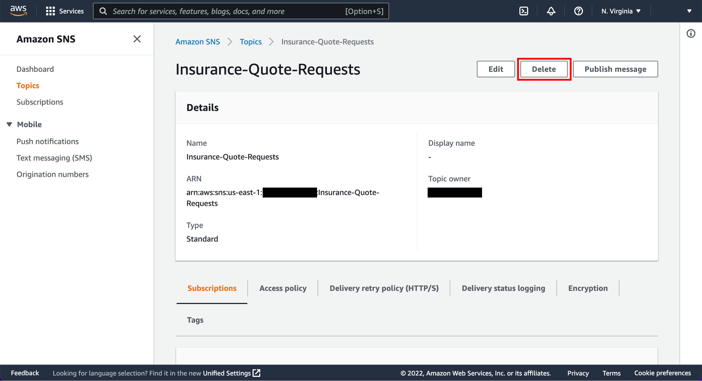 Insurance-Quote-Requests page, with Delete button highlighted.