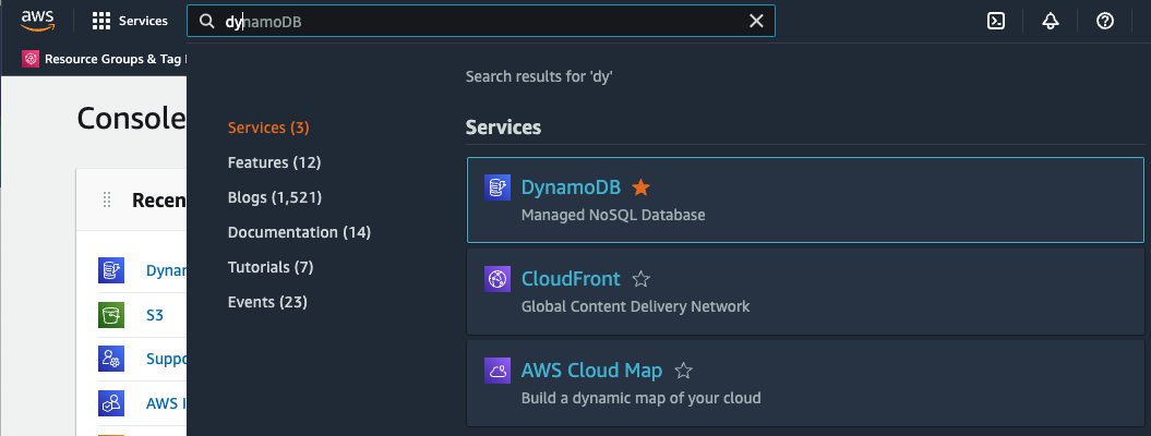 Open the DynamoDB Console