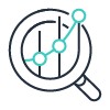 Icon of upward trending data points within a magnifying glass