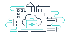 image de b&acirc;timents avec en son centre une ic&ocirc;ne repr&eacute;sentant un nuage et un porte-documents