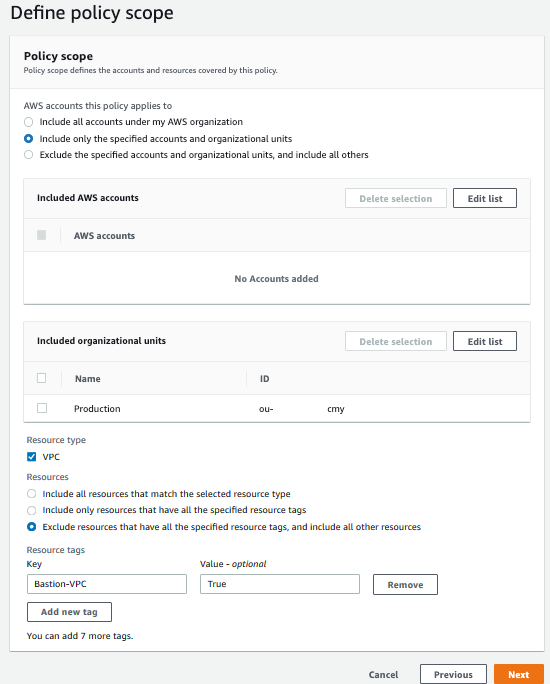 Figure 6: Defining the security policy scope by organization unit and tagging