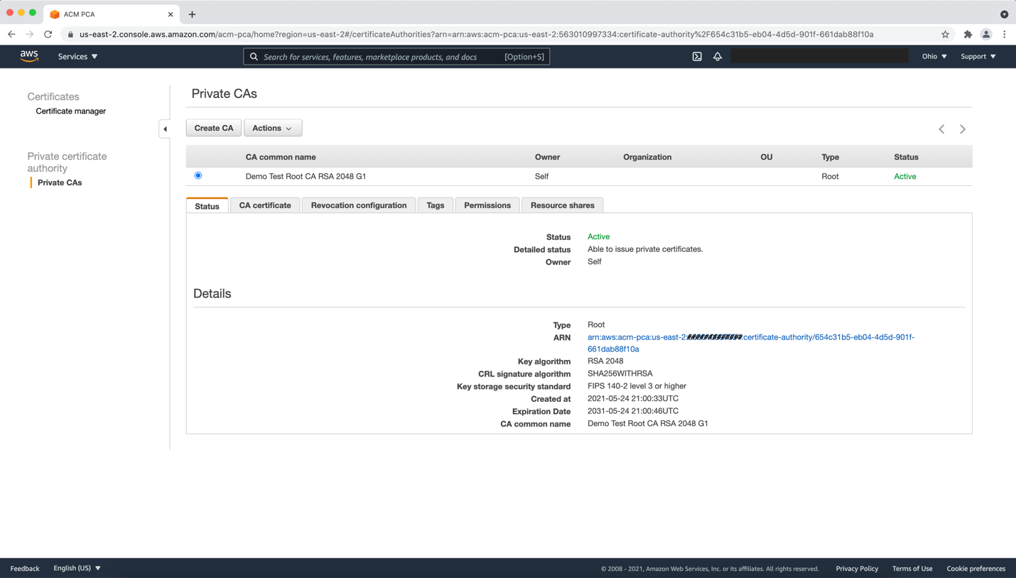 Figure 3: Sample ACM Private CA