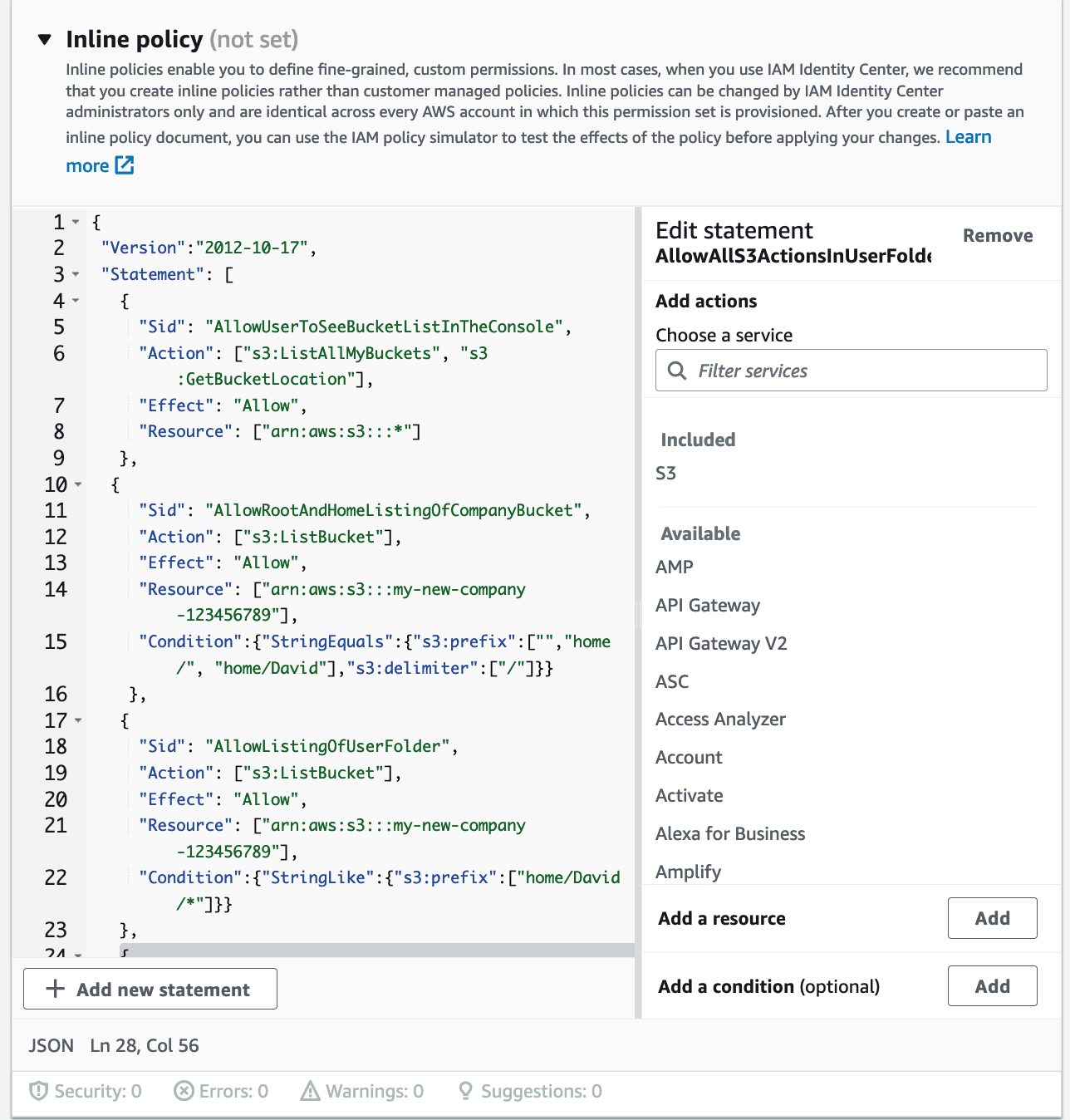 Figure 7: Screenshot of the inline policy inside the permissions set in Identity Center.