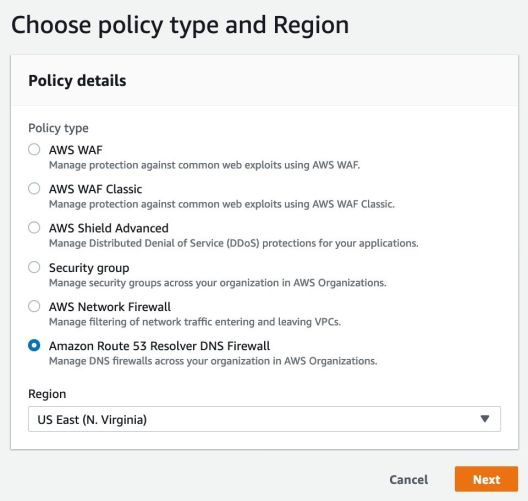 Choose a Policy Type and Region