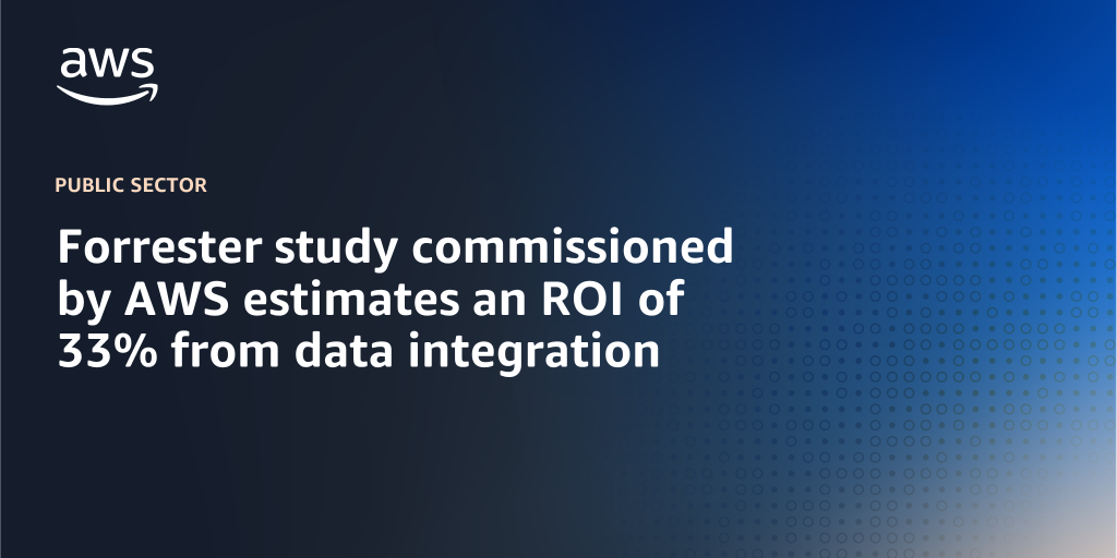 AWS branded background with text overlay that says "Forrester study commissioned by AWS estimates an ROI of 33% from data integration"