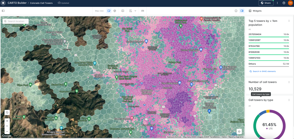 Figure 1 – Map built with CARTO Builder and the native support to visualize H3 indexes