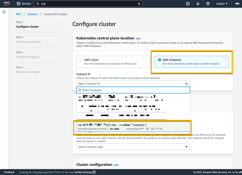 EKS Configure Cluster on Outposts