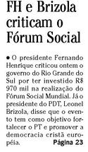 25 de Janeiro de 2001, Primeira Página, página 1